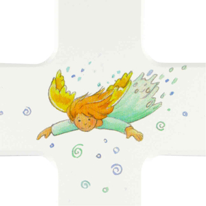 Kinderkreuz Motiv beschützender Engel Schutzengel Holz weiß lackiert 15 x 9 cm Taufe Kommunion