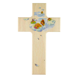 Kinderkreuz Motiv Engel Schutzengel auf Wolke Holz natur 15 x 9 cm Taufe Kommunion