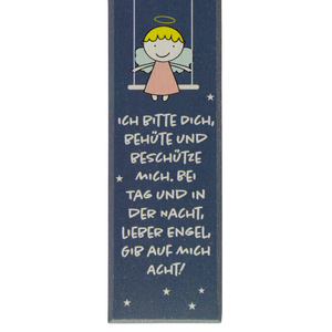 Kinderkreuz Guter Engel - Engel blau auf Mond - Engel rosa auf Schaukel Holz blau 15 x 9 cm