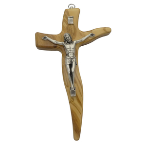 Kreuz-Anhänger Benediktus Olivenholz Bethlehem Metall Korpus 7,5 cm Kreuz 