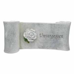 Gedenkrolle grau Motiv Rose Unvergessen Polyresin 20,5 x 9,5 x 7 cm Grabschmuck