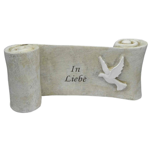 Gedenkrolle grau Motiv weie Taube In Liebe Polyresin 20,5 x 9,5 x 7 cm Grabschmuck