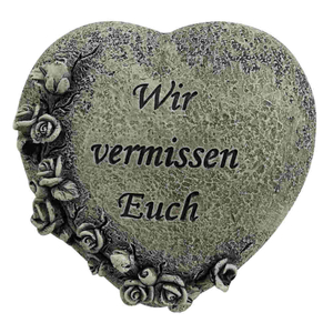 Herz mit Rosenranke - Inschrift Wir vermssen Euch Grabschmuck Polyresin 11 x 8,5 x10,5 cm
