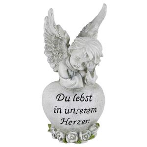 Engel an Herz Du lebst in unserem Herzen Kunststein wetterfest 18 x 8 x 7,5 cm