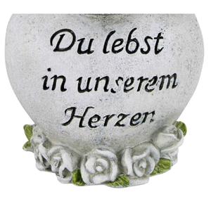 Engel an Herz Du lebst in unserem Herzen Kunststein wetterfest 18 x 8 x 7,5 cm