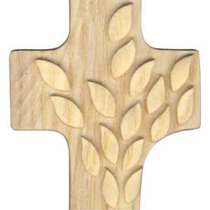 Wandkreuz Holz geschnitzt Lebensbaum natufarben 11 x 6 cm