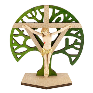 Standkreuz / Stehkreuz Lebensbaum Holzkreuz Körper Polyresin bunt 10 cm Altarkreuz