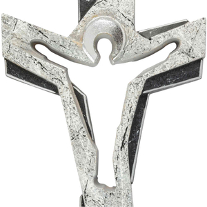 Wandkreuz / Auferstehungskreuz Holz geschnitzt Marmoroptik schwarz grau silber 15 cm