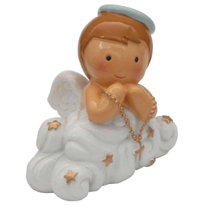 Baby Boy Engel Statue betend Wolke weiß / blau Jungen kindgerecht 6 cm Schutzengel Taufengel Geburt