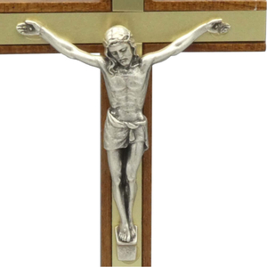 Standkreuz / Stehkreuz Holz Mahagoni Auflage gold Korpus silber Metall 17 x 8,5 cm Altarkreuz