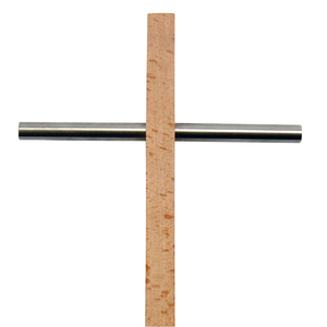 Wandkreuz modern Kreuz Edelstahl silber matt mit Buche natur 25 x 15 cm