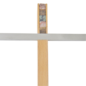 Wandkreuz modern Kreuz Edelstahl silber matt mit Buche natur mit Glas19,5 x 13 cm
