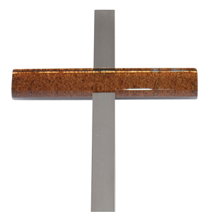 Wandkreuz modern Kreuz Edelstahl - silber matt mit Glas Balken 18 x 10 cm