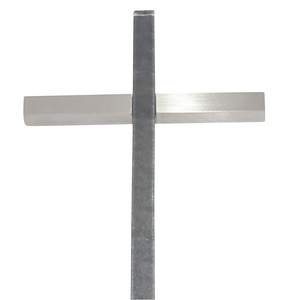 Wandkreuz modern Edelstahl - Kreuz silber matt mit Glas 20 x 10 cm Unikat