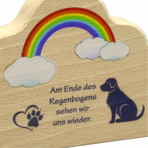 Hunde Gedenktafel Holz Wolke Herz Regenbogen Text bunt bedruckt 13 x 8 cm Stellen/Hängen Trauer