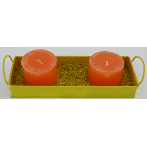 Kerzen orange mit Tablett und Dekosteine gelb Kerzendekorations-Set Dekoration