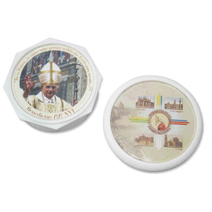 Papst Benedikt XVI Rosenkranzdose - Hostiendose weiß Kunststoff 6 x 3 cm