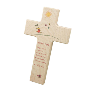 Kinderkreuz Lieber Gott - Motiv Sonne Holz 15 x 9 cm