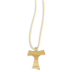 Halskette mit Tao Kreuz aus Olivenholz am Band 45 cm