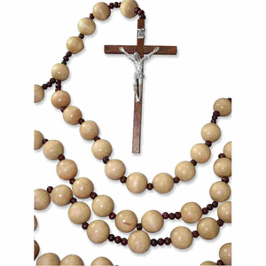 Wandrosenkranz Holz natur mit glatter Perle und Kruzifix 100 cm