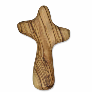 Handschmeichler Kreuz Olivenholz ergonomische Form 10,5 x 6,5 cm