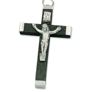 Rosenkranz Kreuz Holz schwarz mit Metallring 4,5 cm