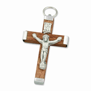 Rosenkranz Kreuz Holz braun mit Metallring 3,3 cm