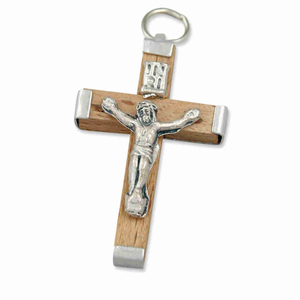 Rosenkranz Kreuz Holz natur mit Metallring 3,3 cm