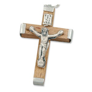Rosenkranz Kreuz Holz natur mit Metallring 3,3 cm