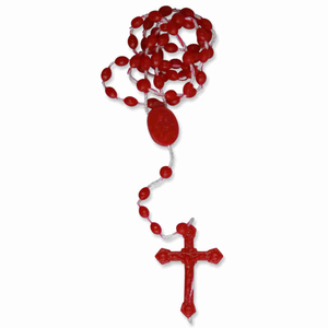 Kunststoff Rosenkranz rot mit Kunststoffkreuz / Kruzifix 42 cm