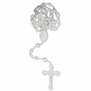 Kunststoff Rosenkranz weiß mit Kunststoffkreuz / Kruzifix 42 cm
