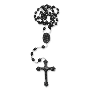 Kunststoff Rosenkranz schwarz mit Kunststoffkreuz / Kruzifix 42 cm