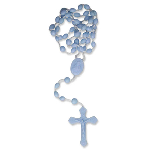 Kunststoff Rosenkranz blau mit Kunststoffkreuz / Kruzifix 42 cm