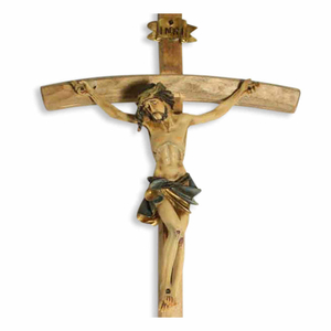 Wandkreuz / Kruzifix Holz natur mit coloriertem Christuskörper 35 cm