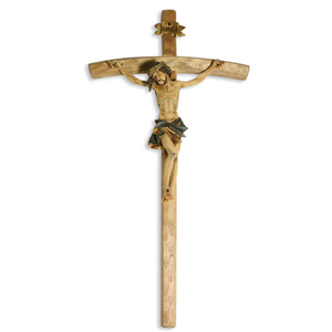 Wandkreuz / Kruzifix Holz natur mit coloriertem Christuskörper 25 cm