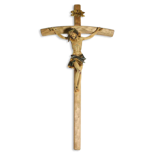 Wandkreuz / Kruzifix Holz natur mit colorierten Christuskörper 45 cm