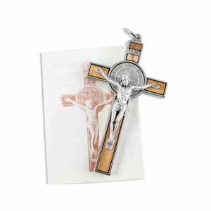 Benediktus Kreuz Anhänger Metall mit Holzeinlage 7,5 x 4 ,5 cm