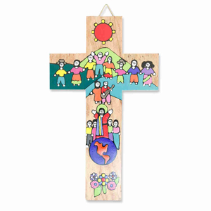 Kinderkreuz Kinder Gottes aus El Salvador Holz 15 x 9 cm