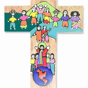 Kinderkreuz Kinder Gottes aus El Salvador Holz 15 x 9 cm