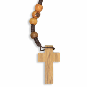 Holz Rosenkranz geknüpft Olivenholz mit Holzkreuz 33 cm