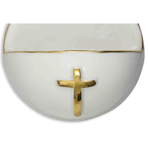 Weihwasserkessel Kreuz gold Porzellan 6 cm