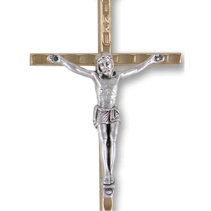 Wandkreuz / Kruzifix Metall goldfarben mit silberfarbenem Christuskörper 5,5 x 11 cm