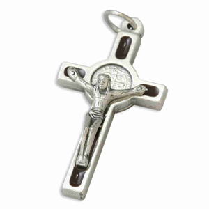 Rosenkranz Kreuz Benediktus Metall silber 4 cm