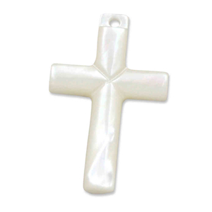 Rosenkranz Kreuz echt Perlmutt wei 3x2 cm