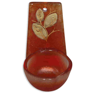 Weihwasserkessel & Leuchter Bltter / Blattgold Glas rot 10 x 5,5 cm